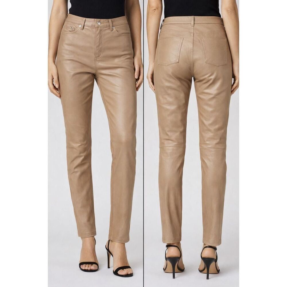 7 For All Mankind Tan Faux Leather High Waist Skinny Pants Size Medium